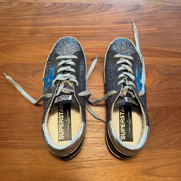 Golden Goose GGDB Women's Super Star Grey Glitter Sneakers with Blue Star EU 40 - Picture 4 of 10